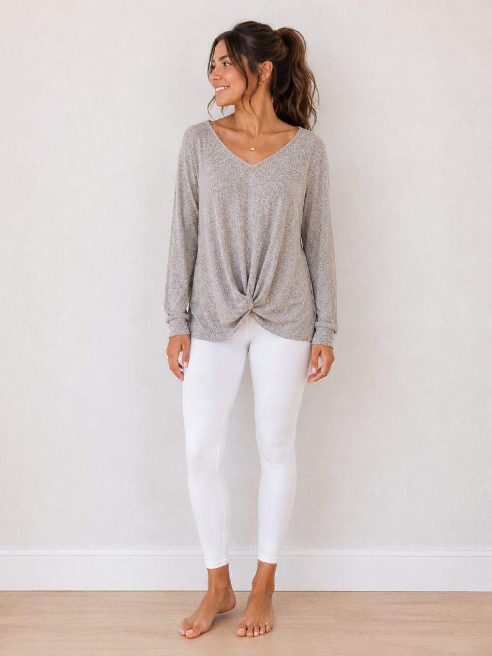 Kismet Heather Gray V-Neck Long Sleeve Sweater